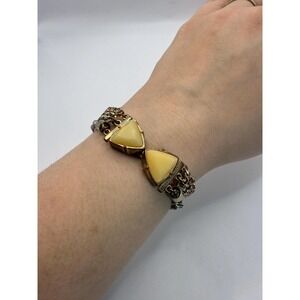 Chunky Chain Bracelet Faux Amber Triangle Magnetic Clasp Mixed Metal Statement